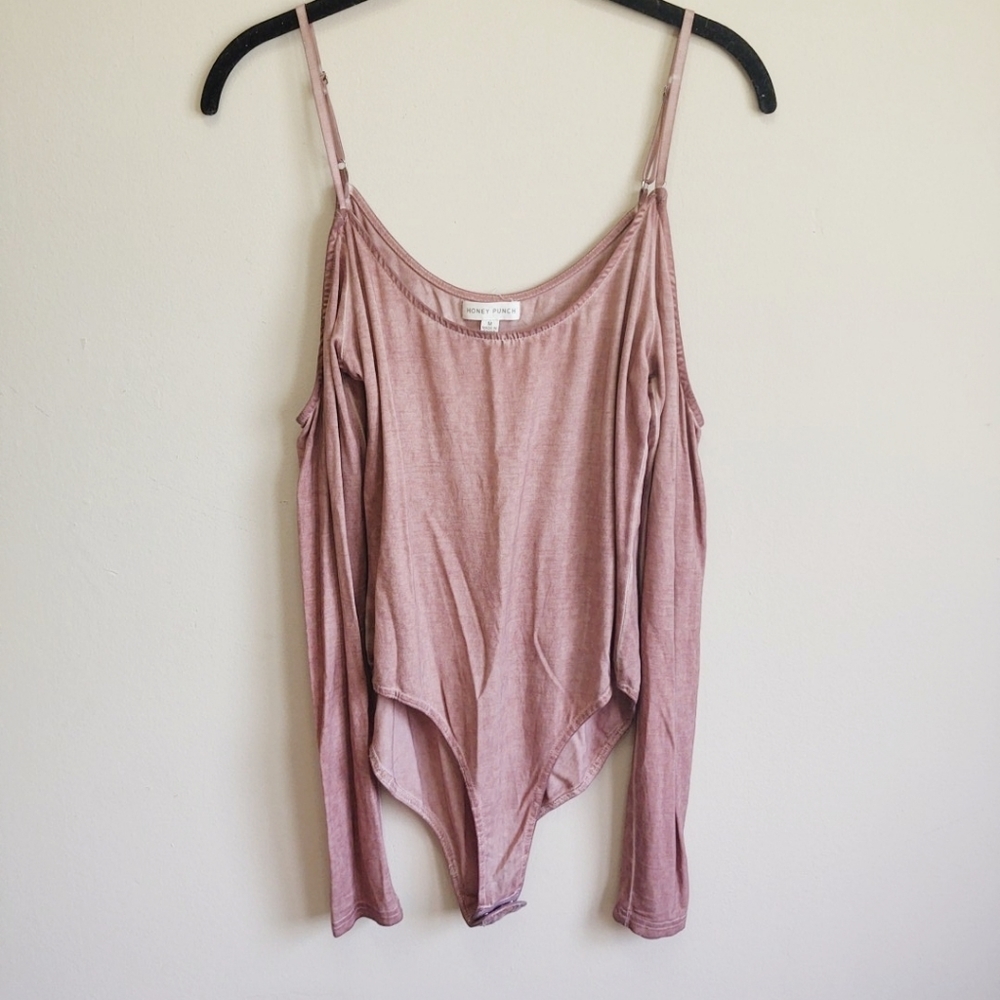 Honey Punch Blush Pink Cold Shoulder Bodysuit M